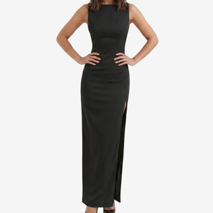 NOMU | Women's Bodycon Maxi Dress – Sleeveless Side Slit Fitted Design