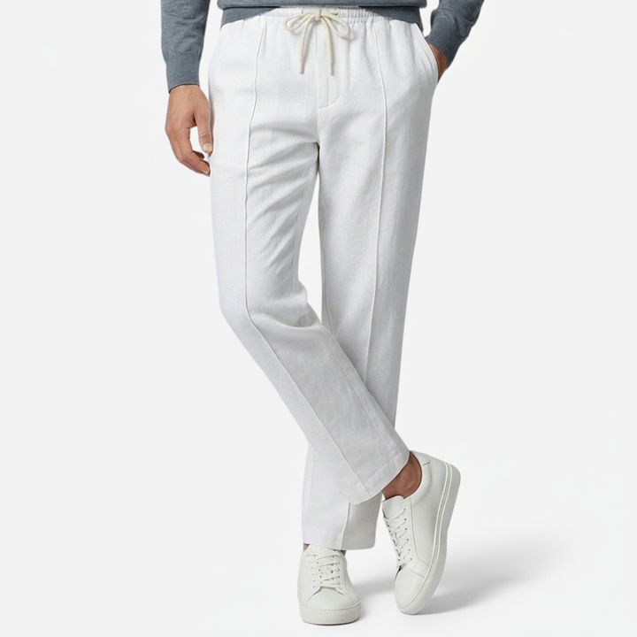 NOMU | Men's Linen Blend Pants – Drawstring Elastic Waist Tapered Design