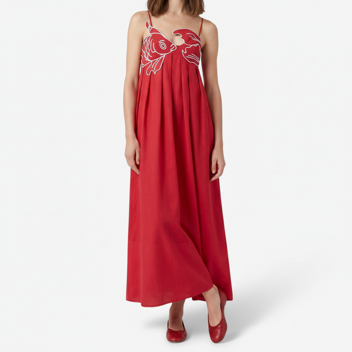 NOMU | Women's Maxi Dress – Spaghetti Strap Graphic Print Relaxed Fit Design