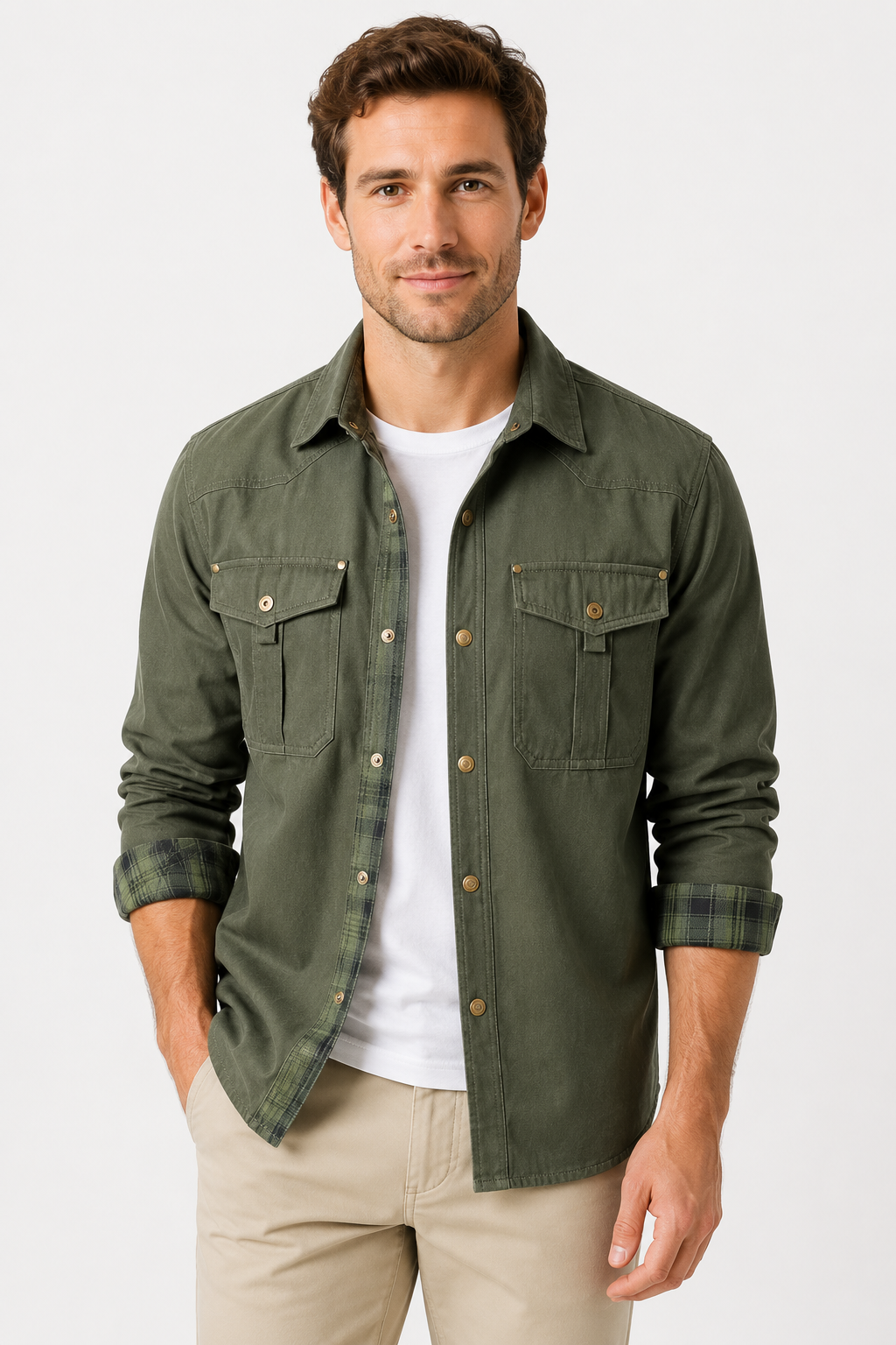 NOMU | Men's Utility Jacket Shirt – Button-Up Long Sleeve Casual Overshirt