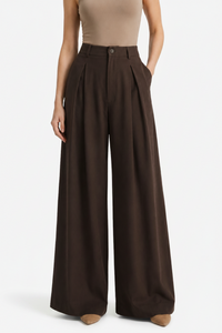 NOMU | Women's High-Waisted Wide Leg Trousers – Elegant Pleated Palazzo Pants