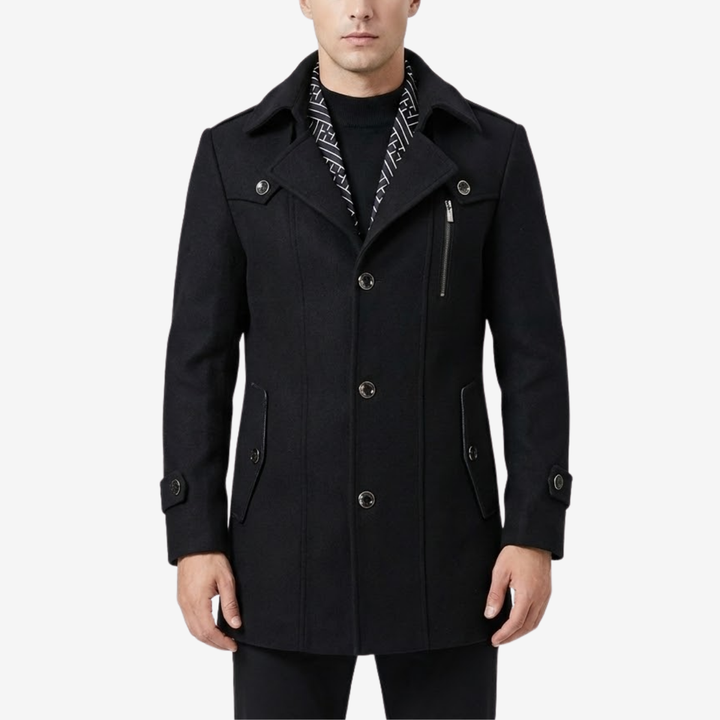 NOMU | Men's Wool Blend Military Overcoat – Tailored Button Front Coat