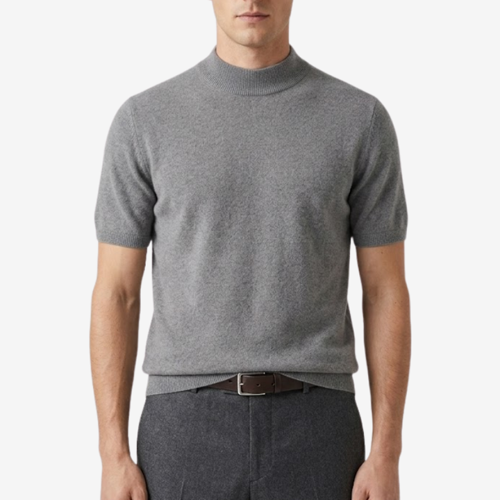 NOMU | Men's Knit Mock Neck Shirt – Minimalist Short Sleeve Design