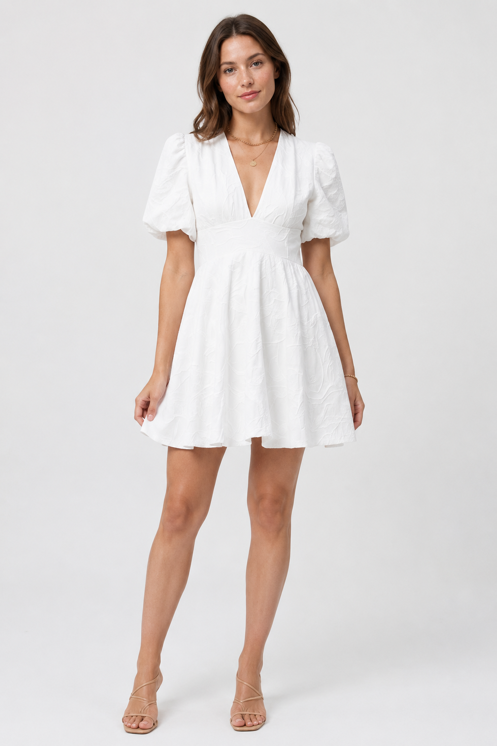NOMU | Women's Mini Dress – V Neck Puff Sleeve A Line Design