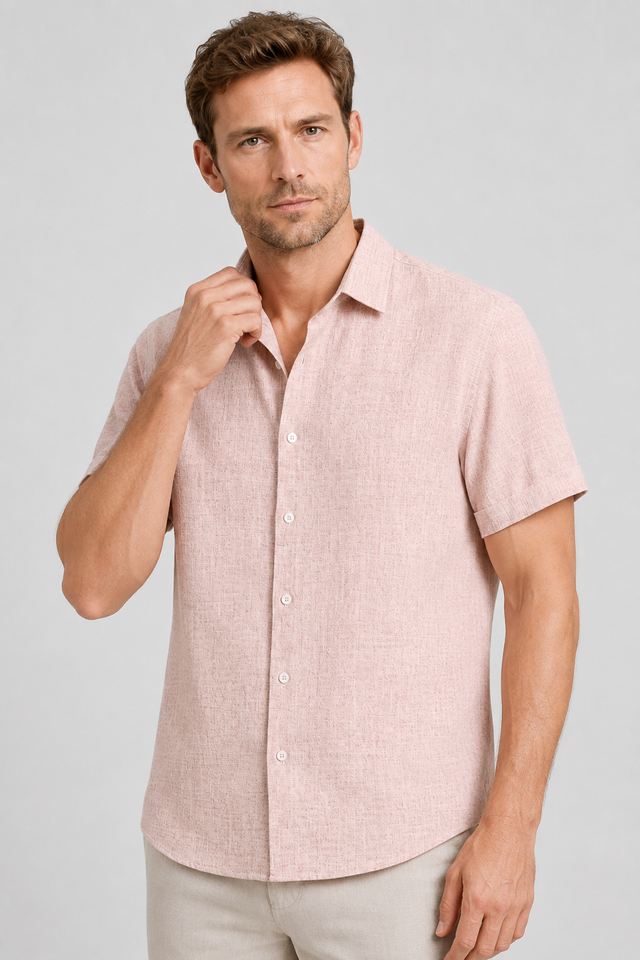 NOMU | Men's Linen Blend Shirt – Short Sleeve Casual Button Design