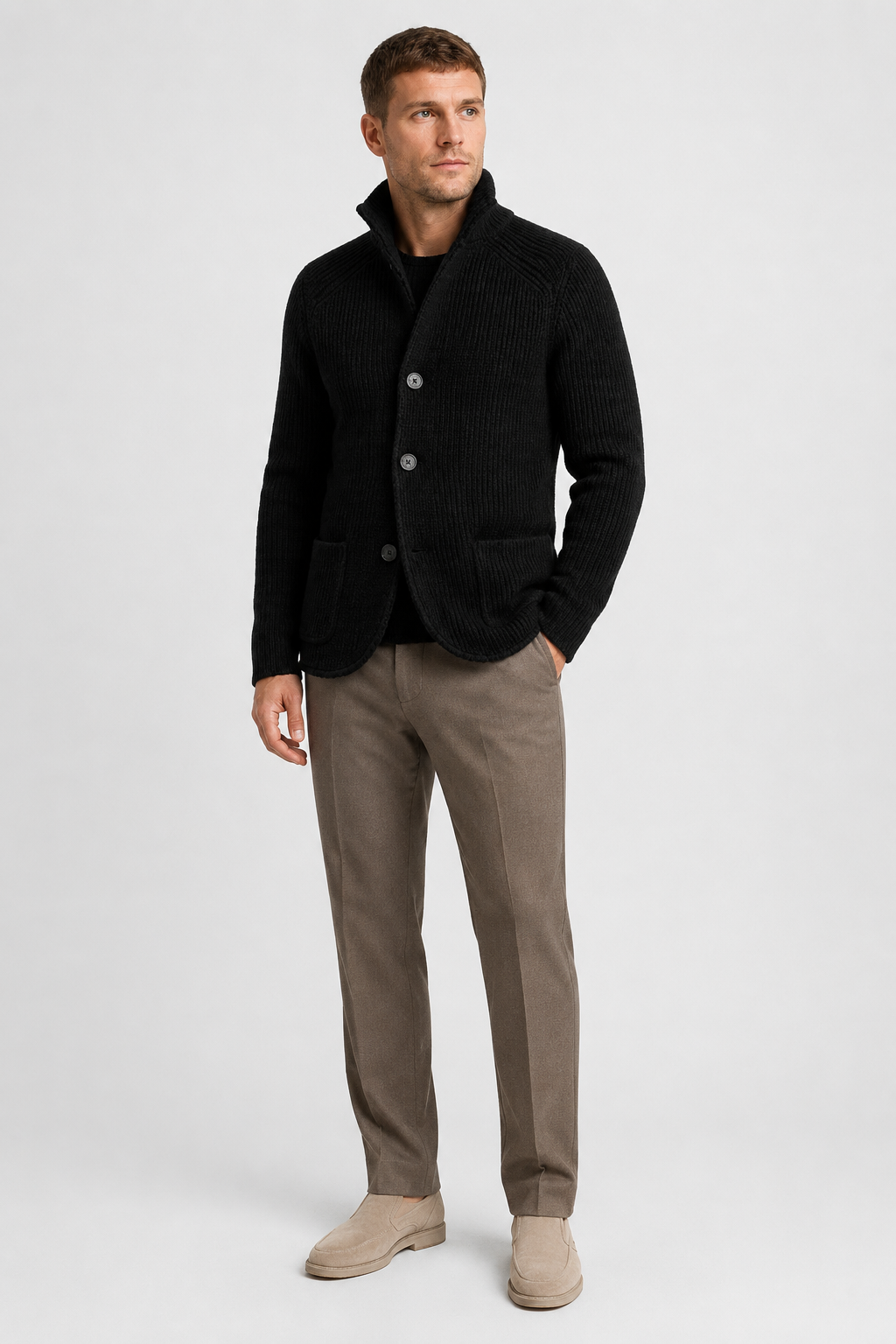 NOMU | Men's Textured Knit Blazer Cardigan – Smart Casual Button-Up Sweater Jacket