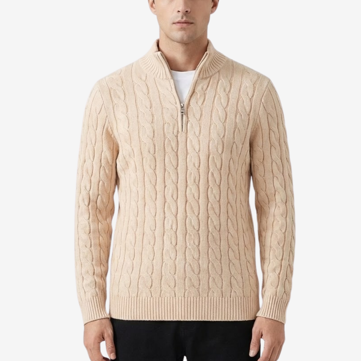 NOMU | Men's Cable Knit Quarter Zip Sweater – Classic Ribbed Pullover