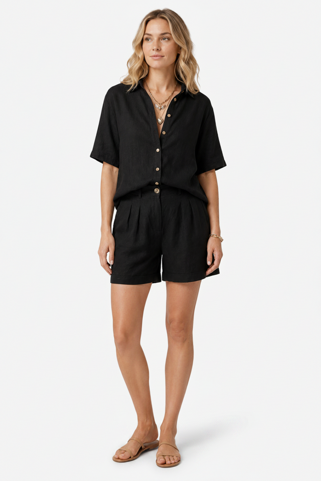 NOMU | Women's Relaxed Linen Shirt & Tailored Shorts Set – Minimalist Summer Co-Ord Outfit
