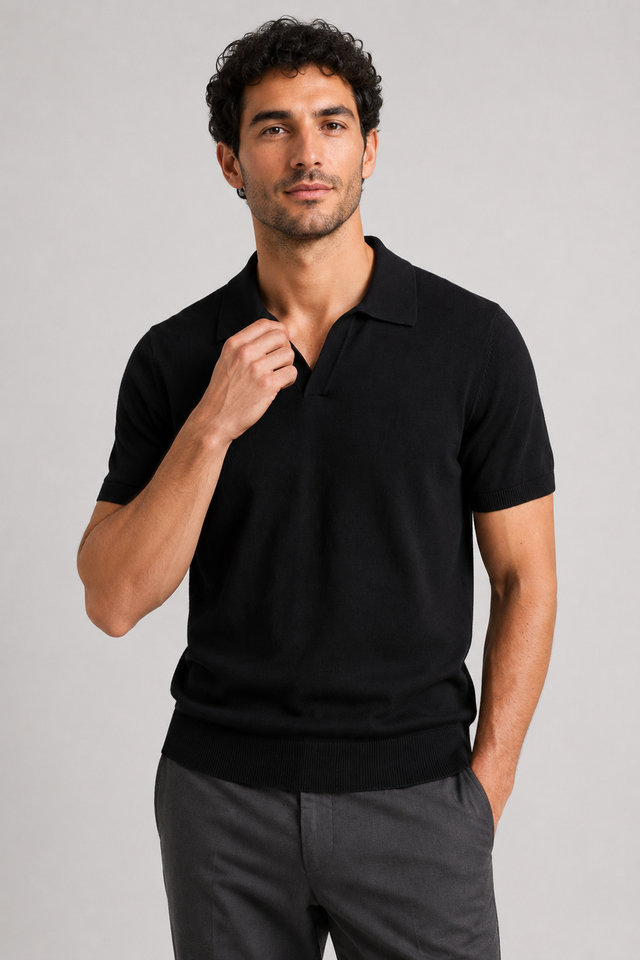 NOMU | Men's Minimalist Knit Polo Shirt – Smart Casual Short Sleeve Sweater Top