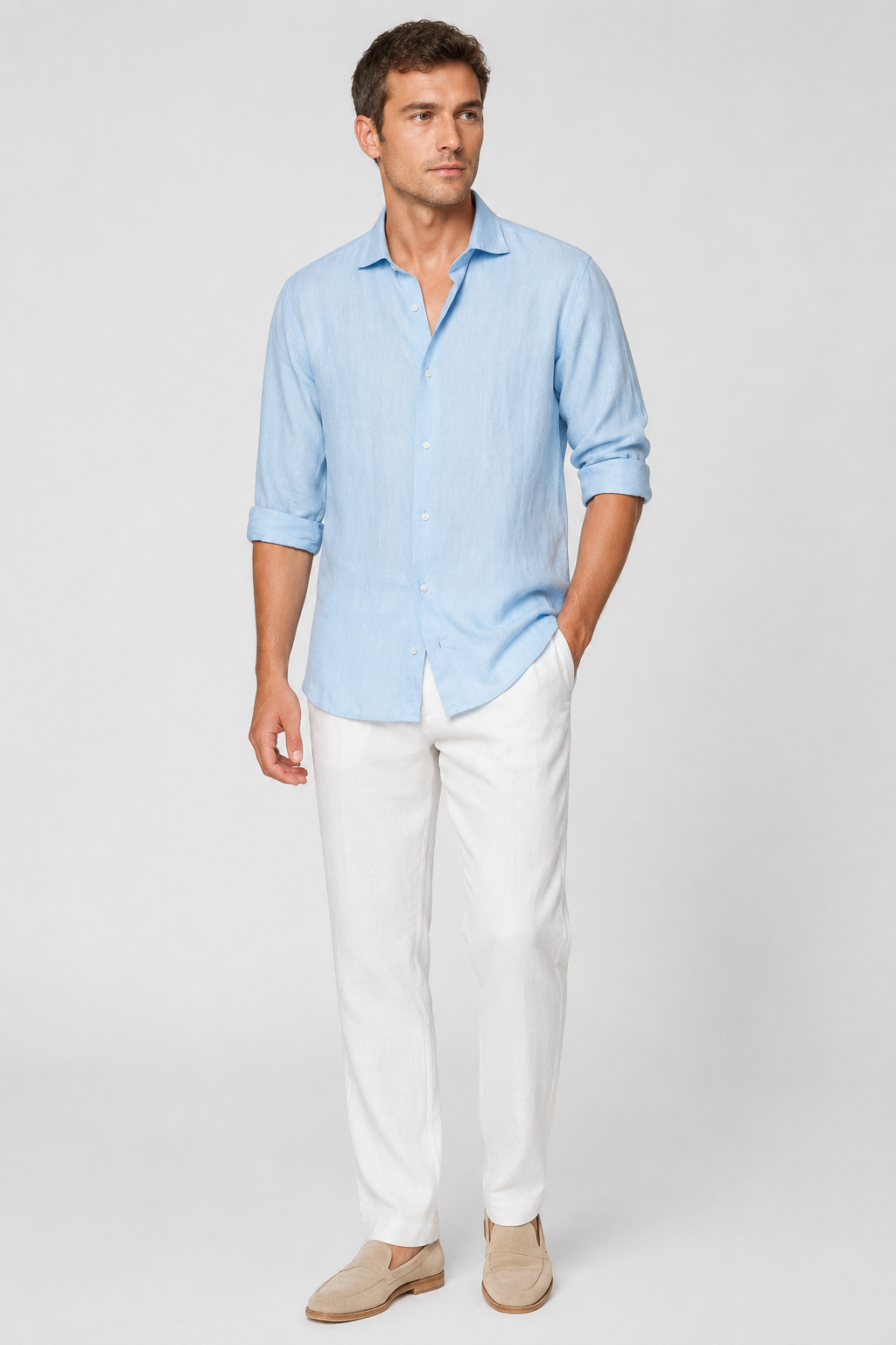 NOMU | Men's Lightweight Linen Button Down Shirt – Casual Long Sleeve Summer Top