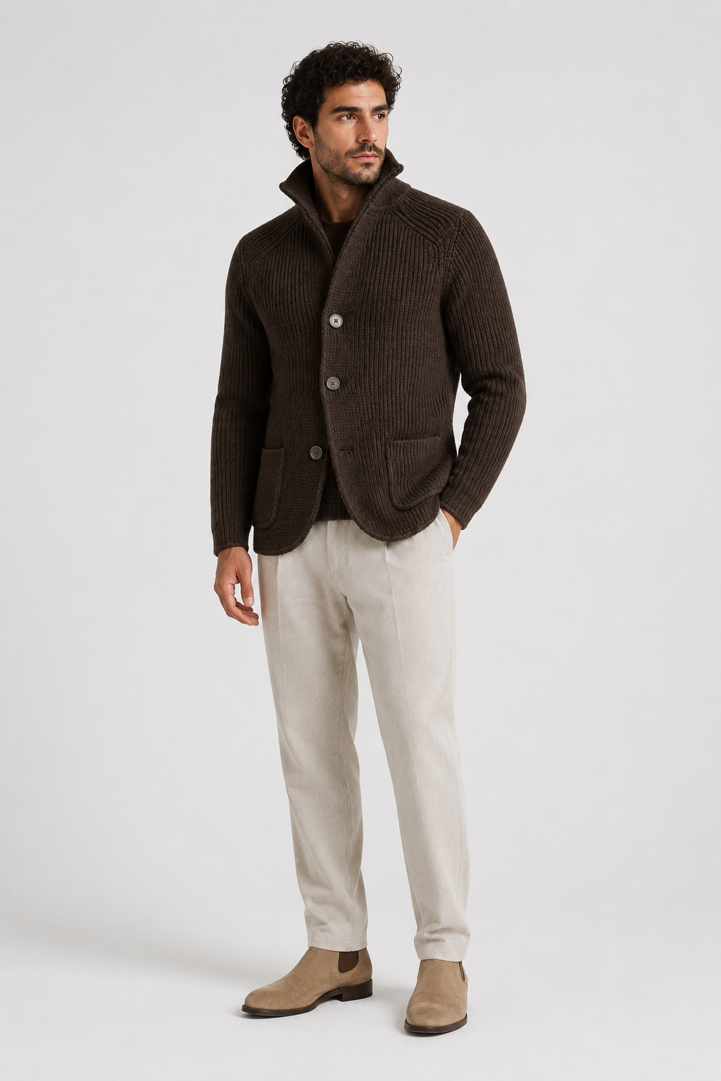 NOMU | Men's Textured Knit Blazer Cardigan – Smart Casual Button-Up Sweater Jacket