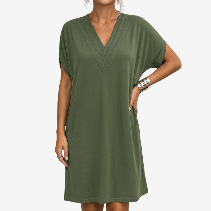 NOMU | Women's Casual V-Neck Loose Mini Dress – Comfortable Short Sleeve Everyday Dress