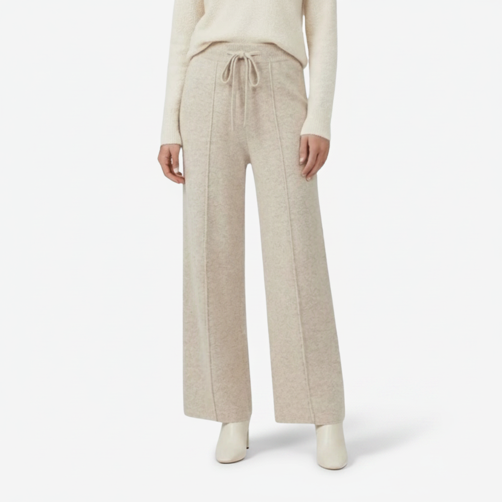 NOMU | Women's Knit Wide Leg Pants – Soft Drawstring Lounge Trousers
