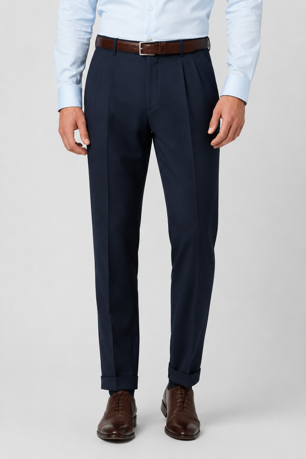 NOMU | Men's Navy Pleated Tapered Dress Trousers – Tailored Formal Pants