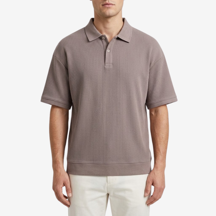 NOMU | Men's Ribbed Knit Polo Shirt – Casual Relaxed Fit Short Sleeve Top