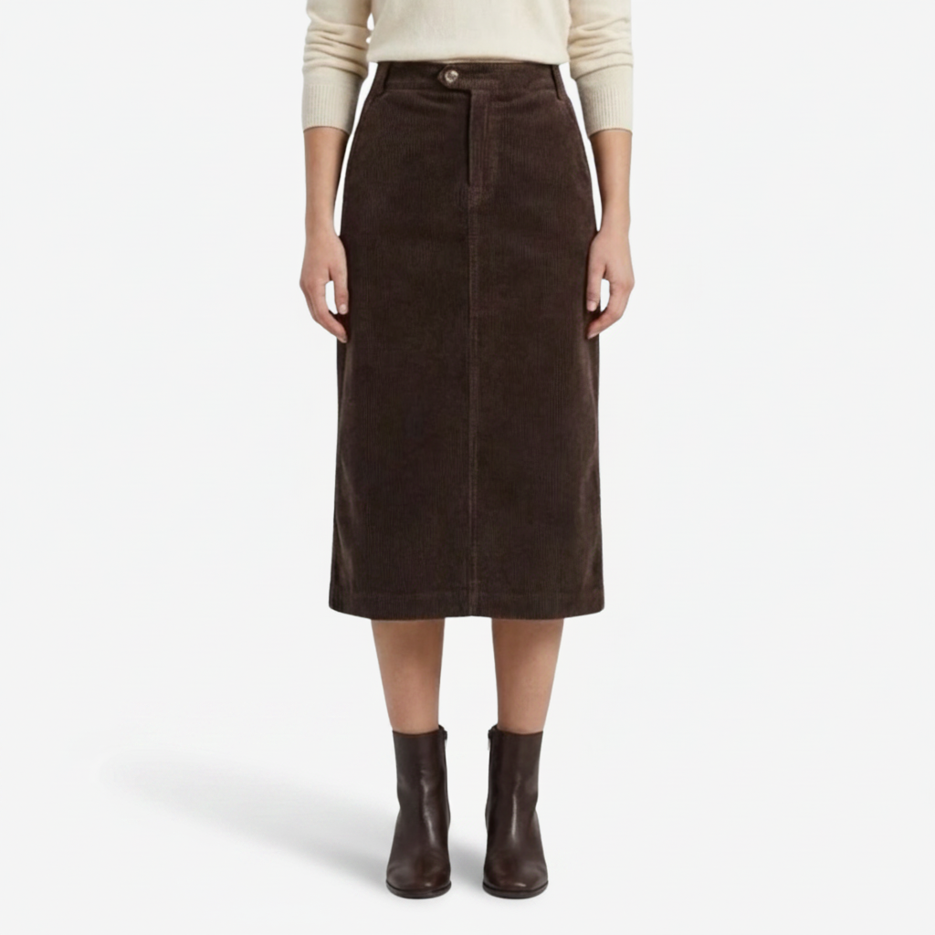 NOMU | Women's Corduroy Midi Skirt – High Waisted Straight Pencil Skirt