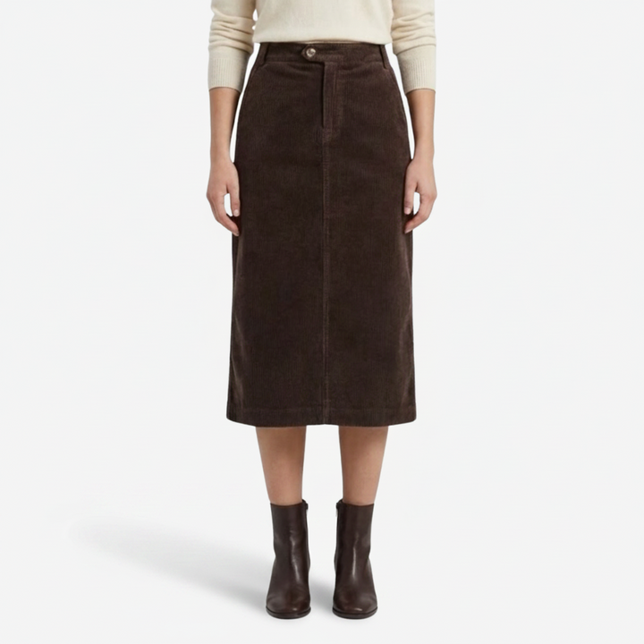 NOMU | Women's Corduroy Midi Skirt – High Waisted Straight Pencil Skirt
