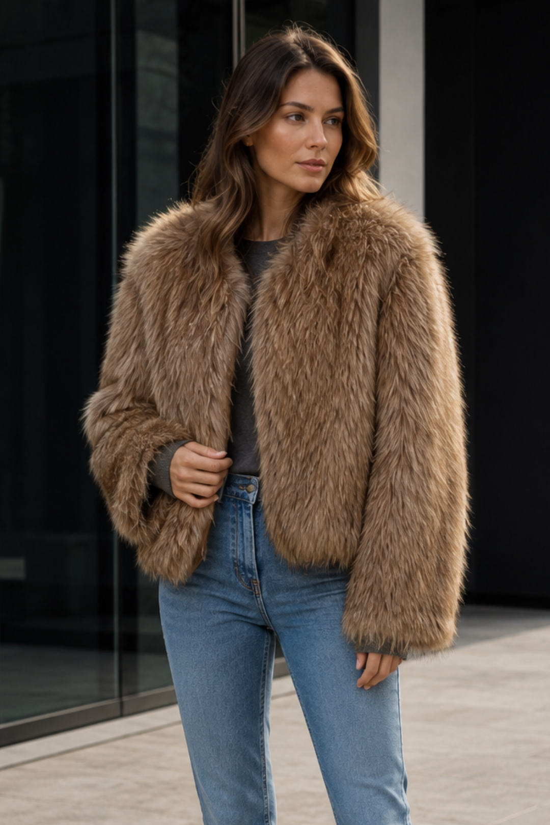 NOMU | Women's Faux Fur Jacket – Plush Texture Relaxed Winter Design