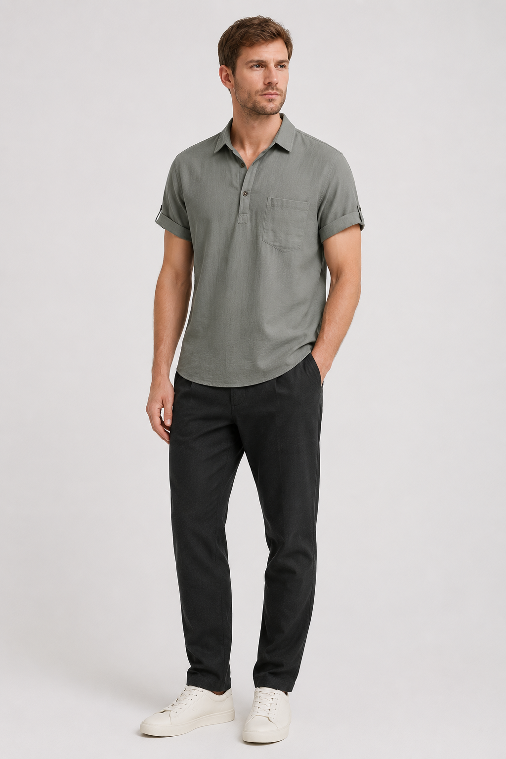 NOMU | Men's Short Sleeve Linen Polo Shirt – Relaxed Smart Casual Top