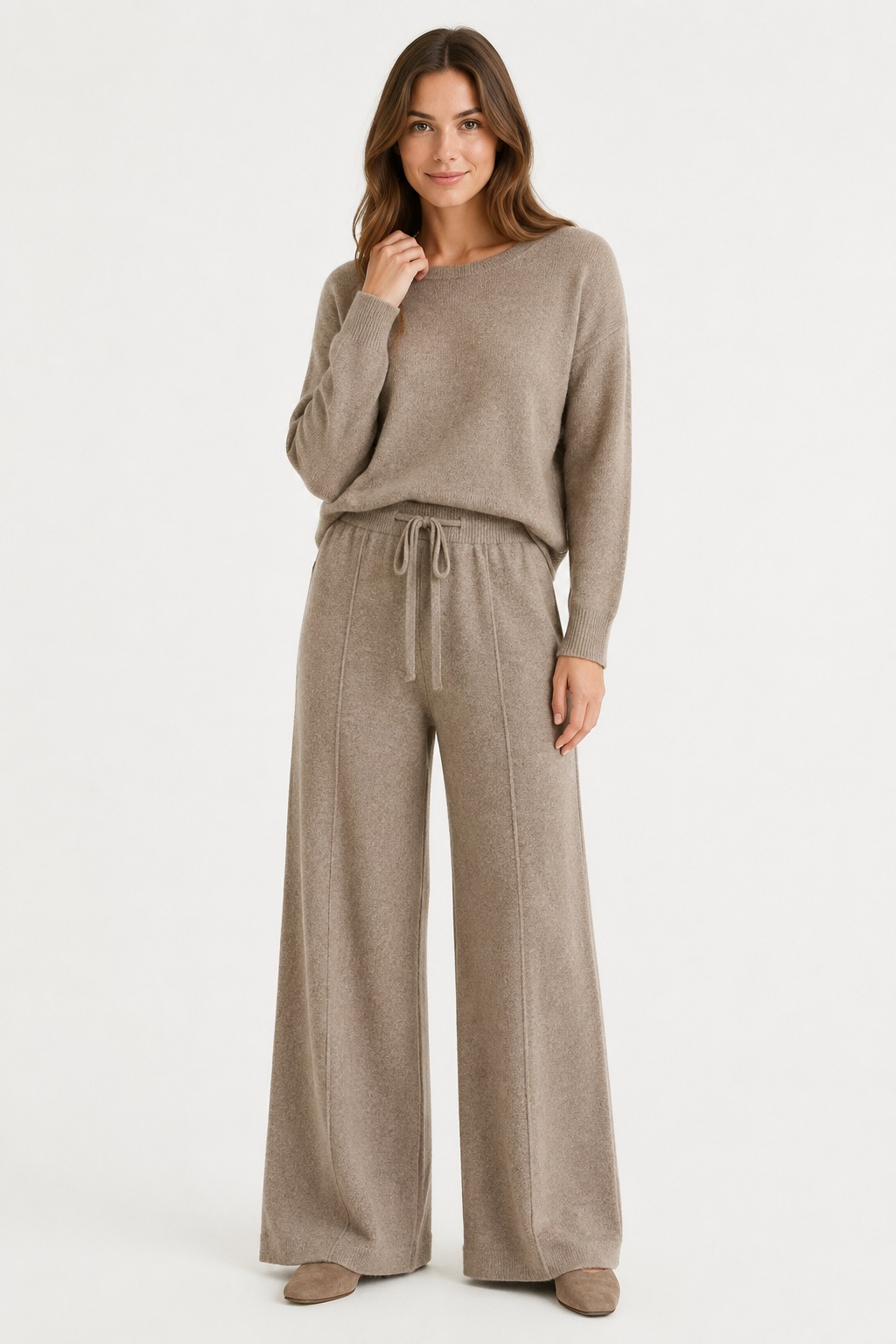 NOMU | Women's Knit Wide Leg Pants – Soft Drawstring Lounge Trousers