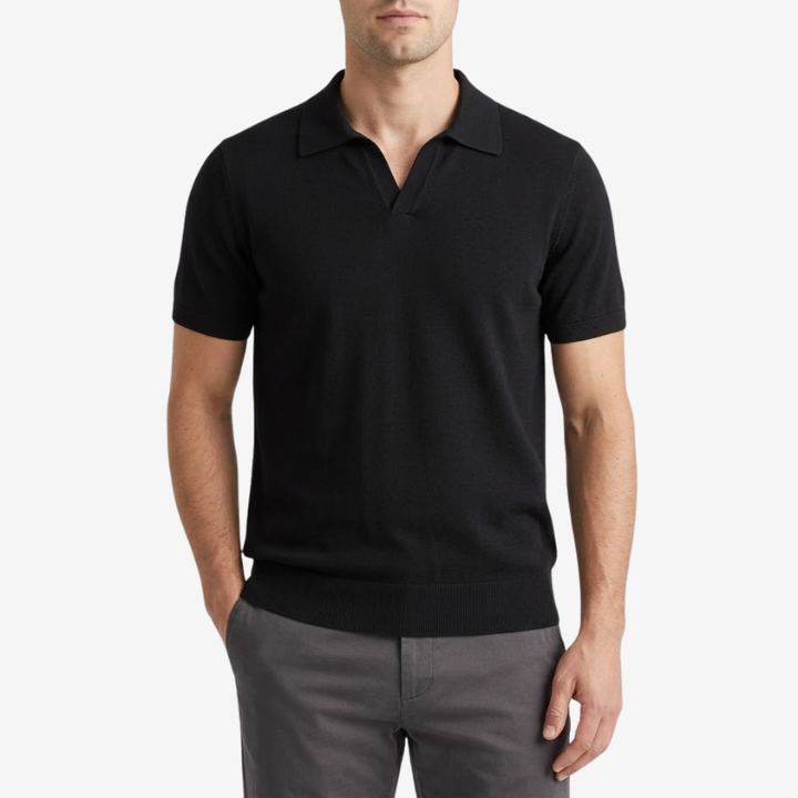 NOMU | Men's Minimalist Knit Polo Shirt – Smart Casual Short Sleeve Sweater Top