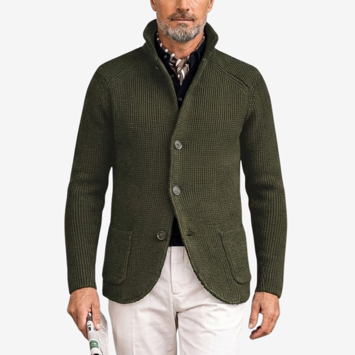 NOMU | Men's Textured Knit Blazer Cardigan – Smart Casual Button-Up Sweater Jacket