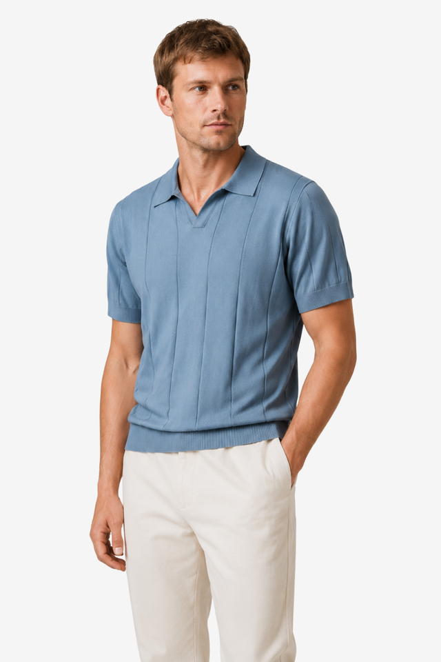 NOMU | Men's Knit Polo Shirt – Vertical Ribbed Casual Design