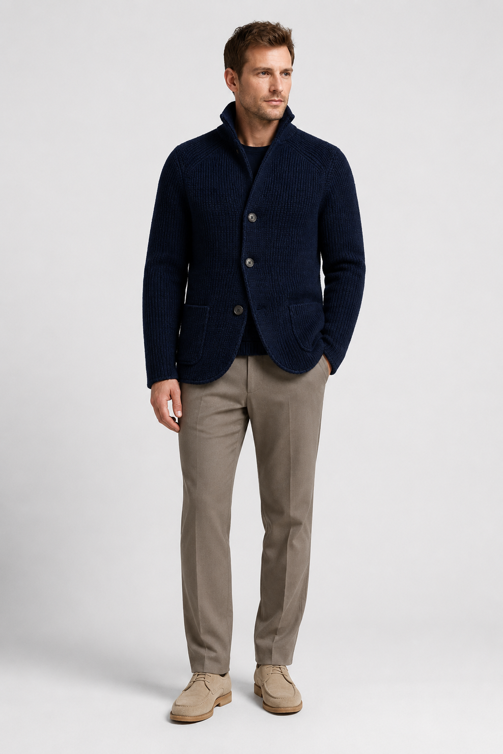 NOMU | Men's Textured Knit Blazer Cardigan – Smart Casual Button-Up Sweater Jacket