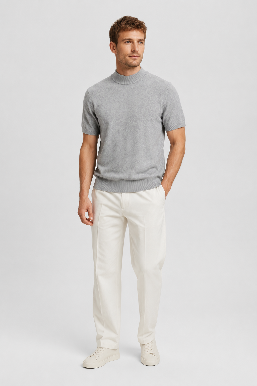 NOMU | Men's Knit Mock Neck Shirt – Minimalist Short Sleeve Design