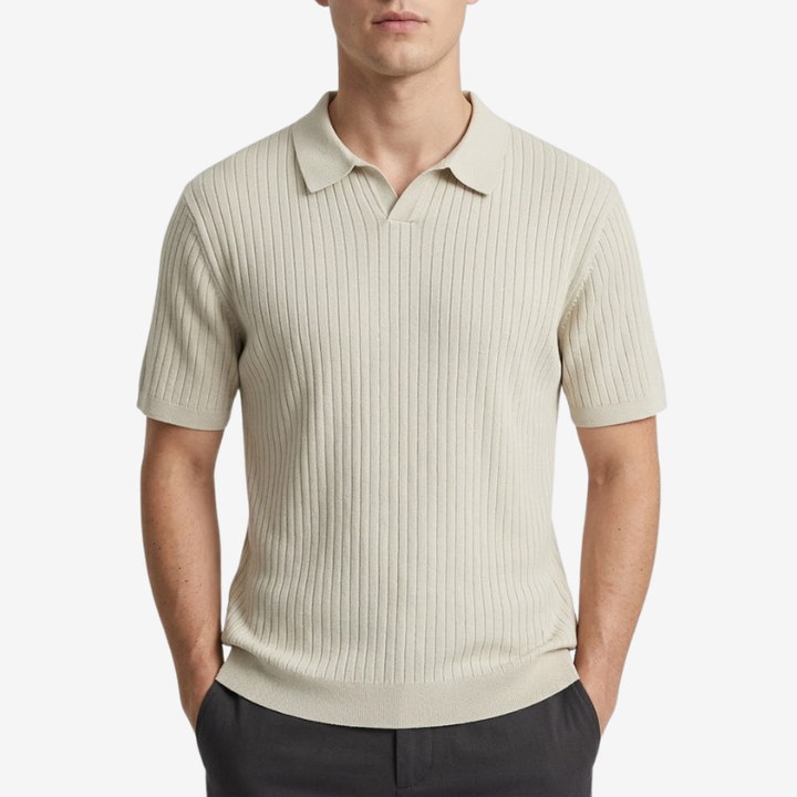 NOMU | Men's Ribbed Knit Polo Shirt – Minimalist Smart Casual Short Sleeve Top