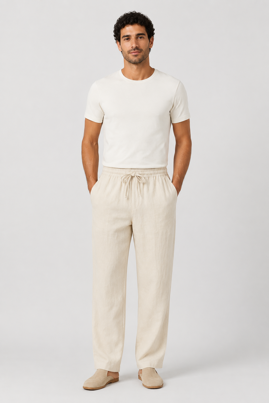 NOMU | Men's Linen Blend Pants – Elastic Drawstring Straight Leg Design