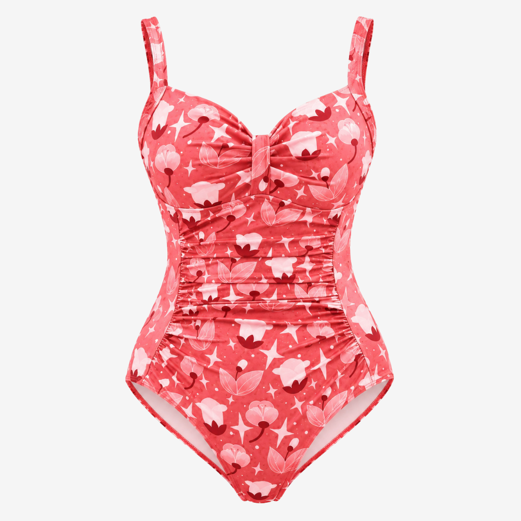 NOMU | Women's Floral One Piece Swimsuit – Ruched Tummy Control Slim Fit Swimwear