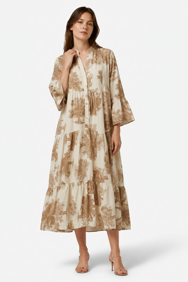 NOMU | Women's Vintage Floral Tiered Maxi Dress – Elegant Long Sleeve Flowing Dress