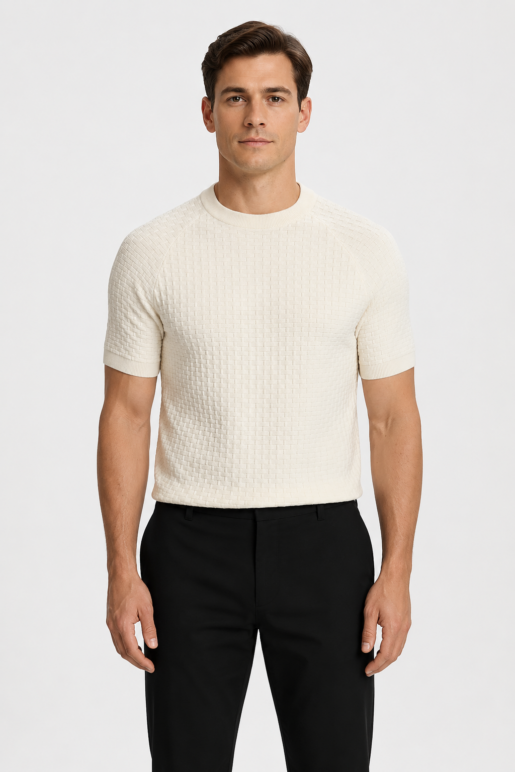 NOMU | Men's Textured Knit Crew Neck T-Shirt – Slim Fit Premium Casual Tee