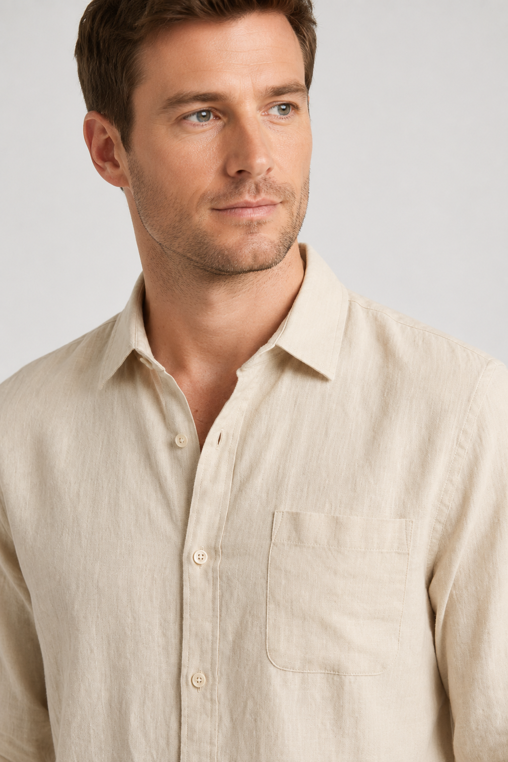 NOMU | Men's Linen Blend Button Down Shirt – Casual Long Sleeve Minimalist Top