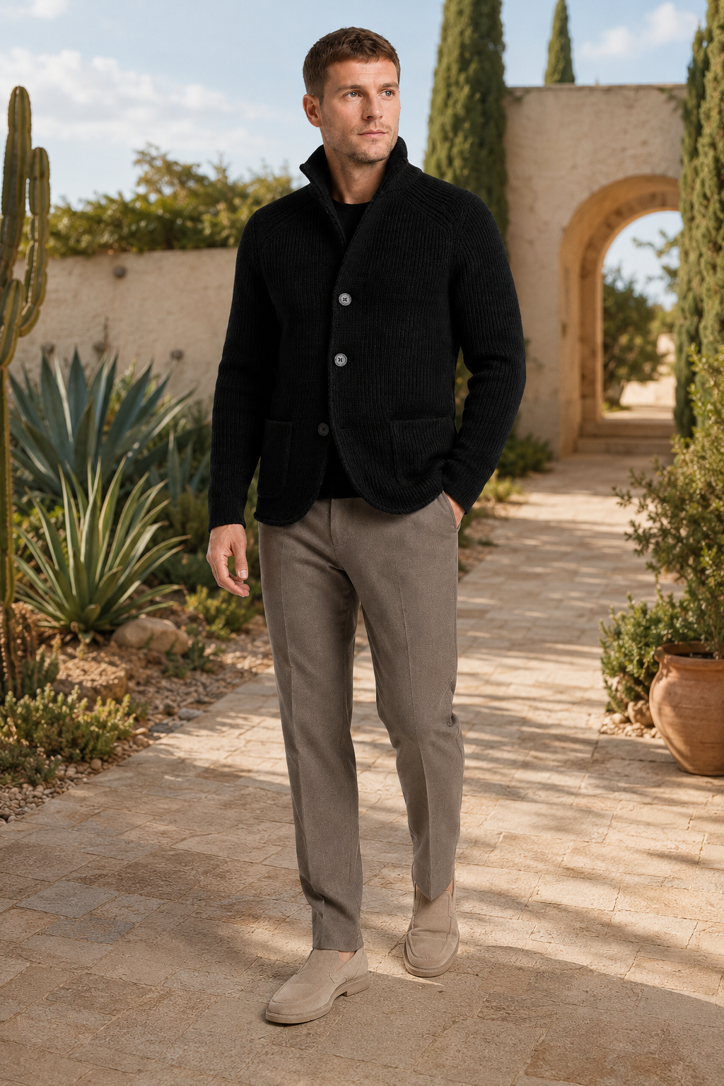 NOMU | Men's Textured Knit Blazer Cardigan – Smart Casual Button-Up Sweater Jacket