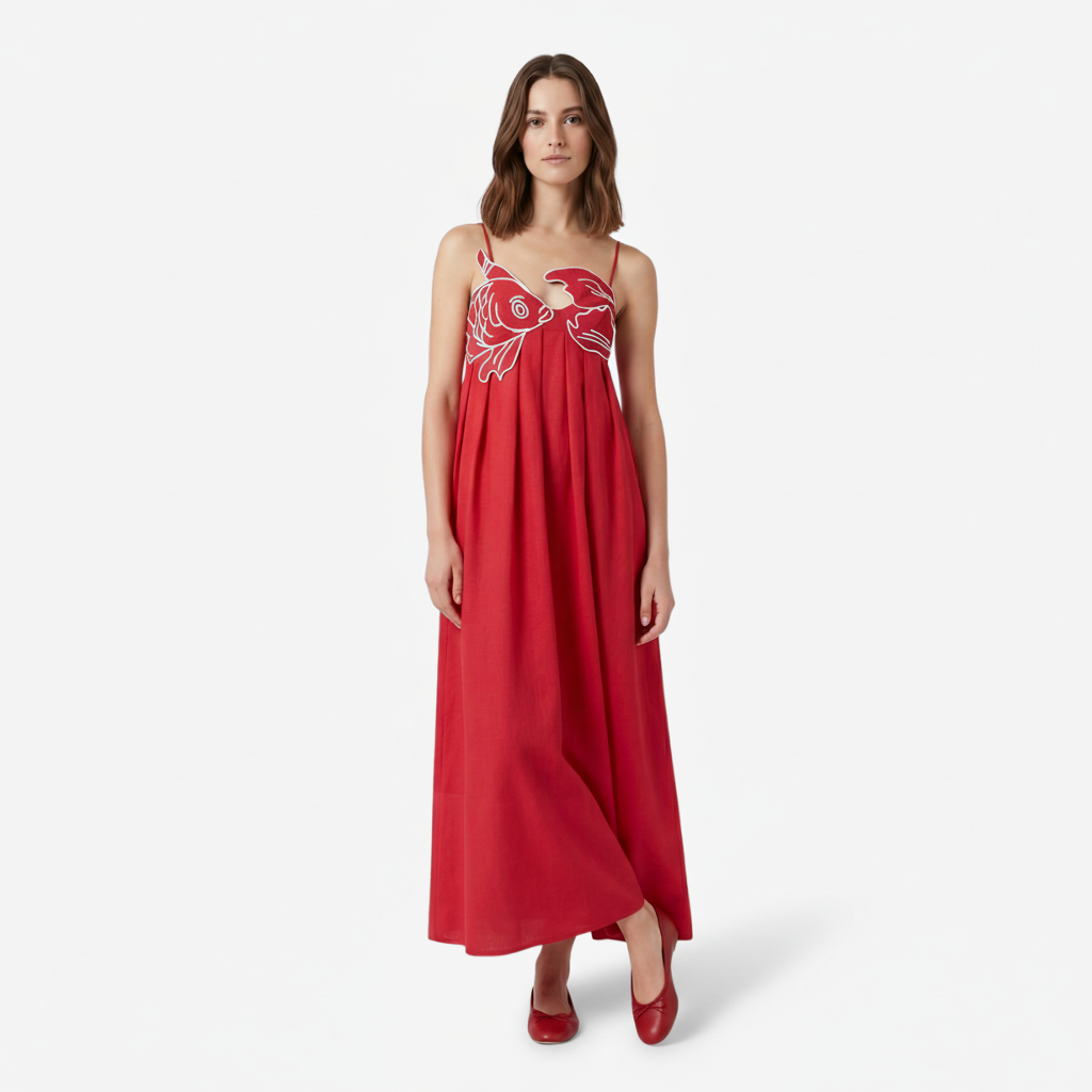 NOMU | Women's Maxi Dress – Spaghetti Strap Graphic Print Relaxed Fit Design
