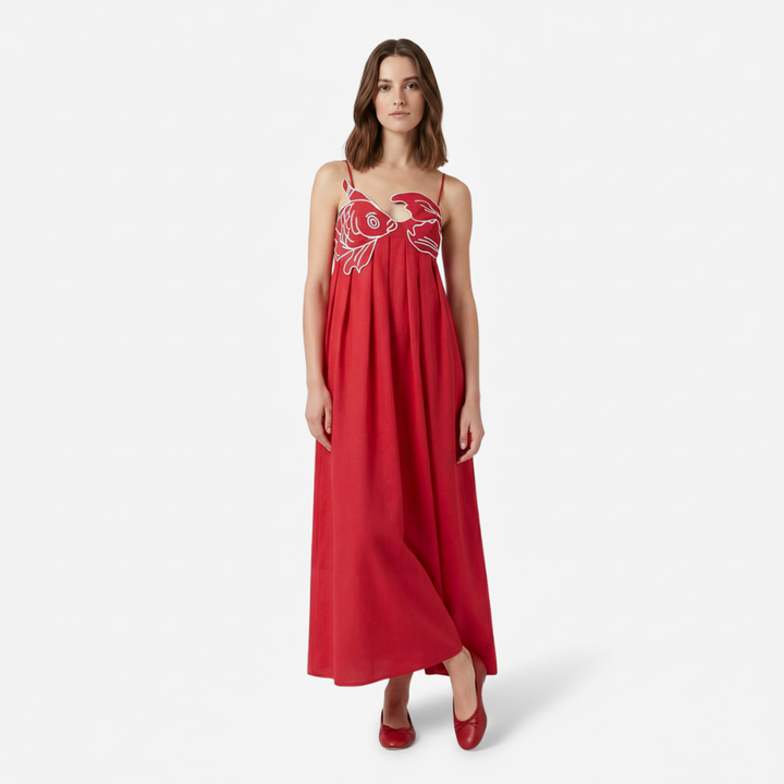 NOMU | Women's Maxi Dress – Spaghetti Strap Graphic Print Relaxed Fit Design