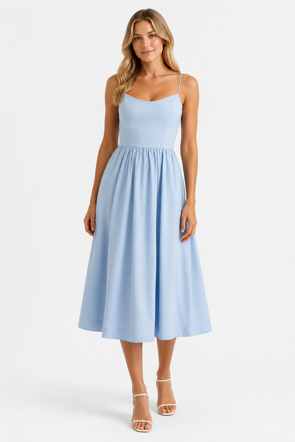 NOMU | Women's Sleeveless Midi Dress – Spaghetti Strap Flowy A-Line Design