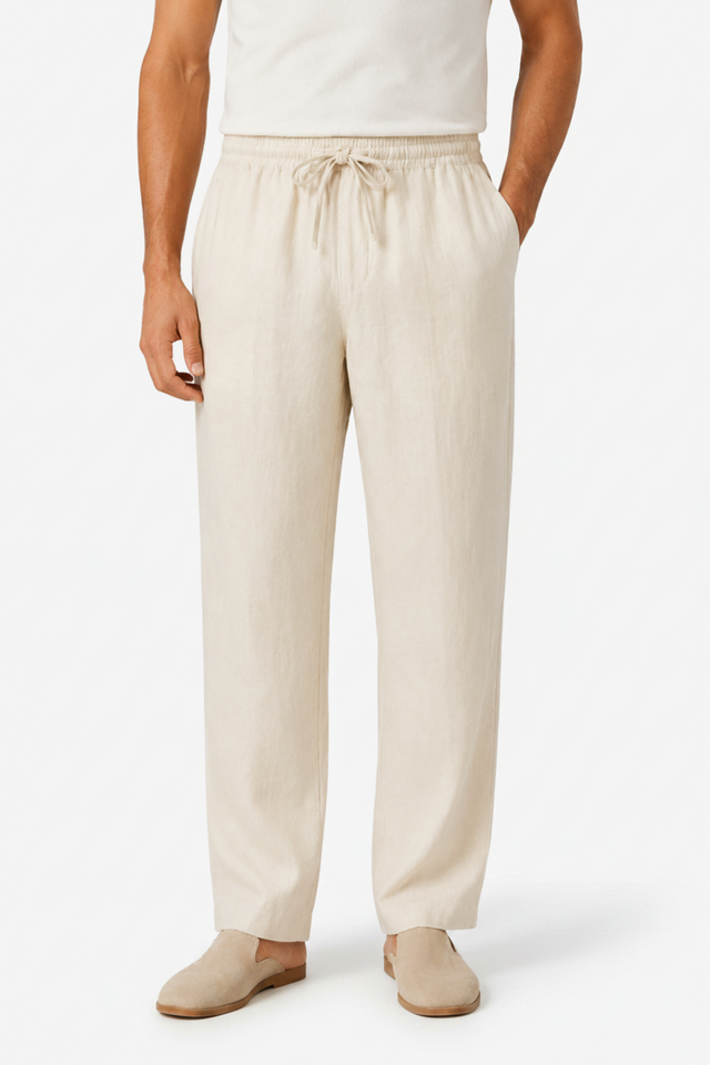 NOMU | Men's Linen Blend Pants – Elastic Drawstring Straight Leg Design