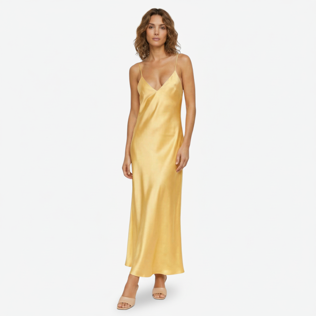 NOMU | Women's Satin Slip Maxi Dress – Elegant Spaghetti Strap Evening Dress