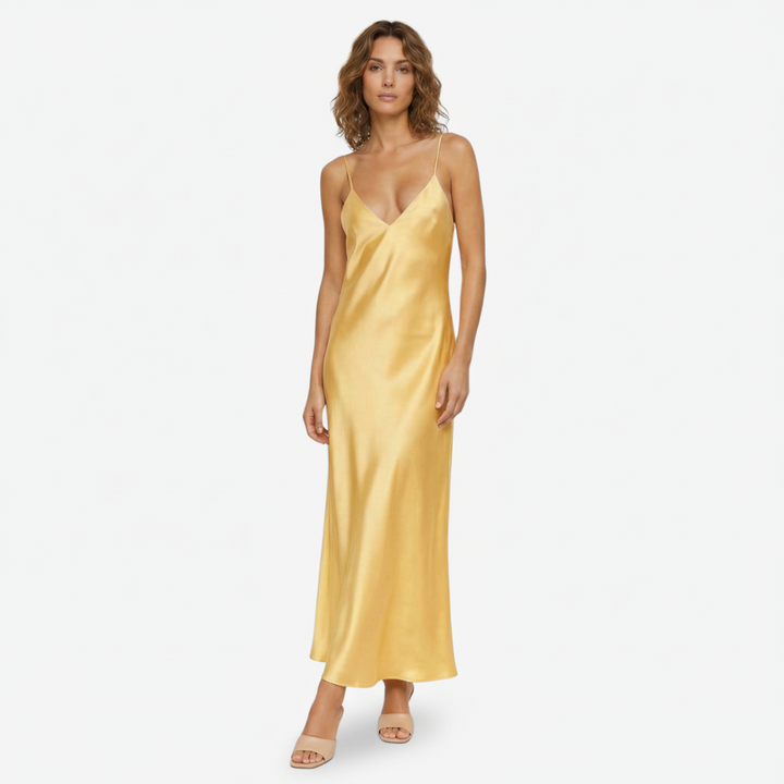 NOMU | Women's Satin Slip Maxi Dress – Elegant Spaghetti Strap Evening Dress