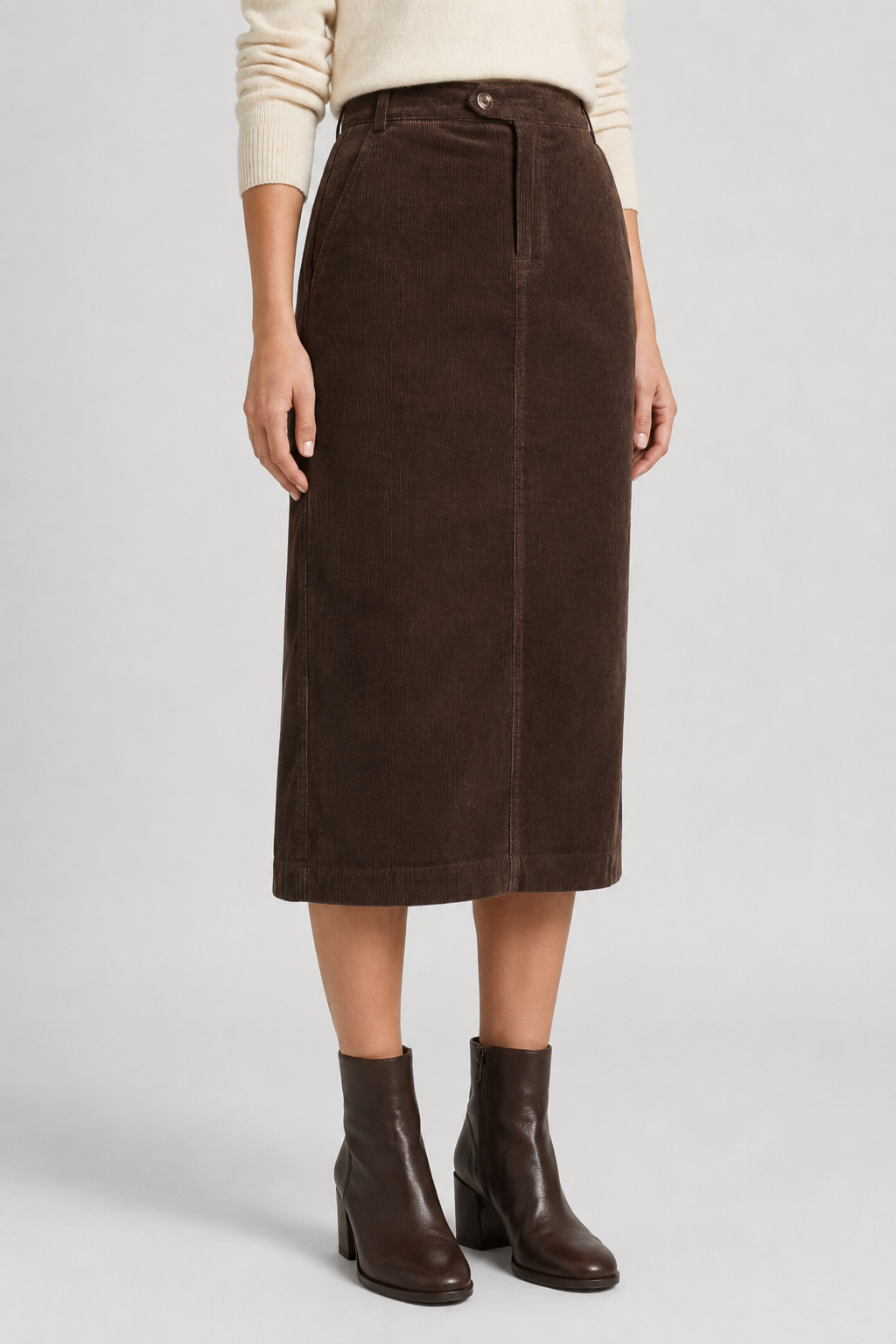 NOMU | Women's Corduroy Midi Skirt – High Waisted Straight Pencil Skirt
