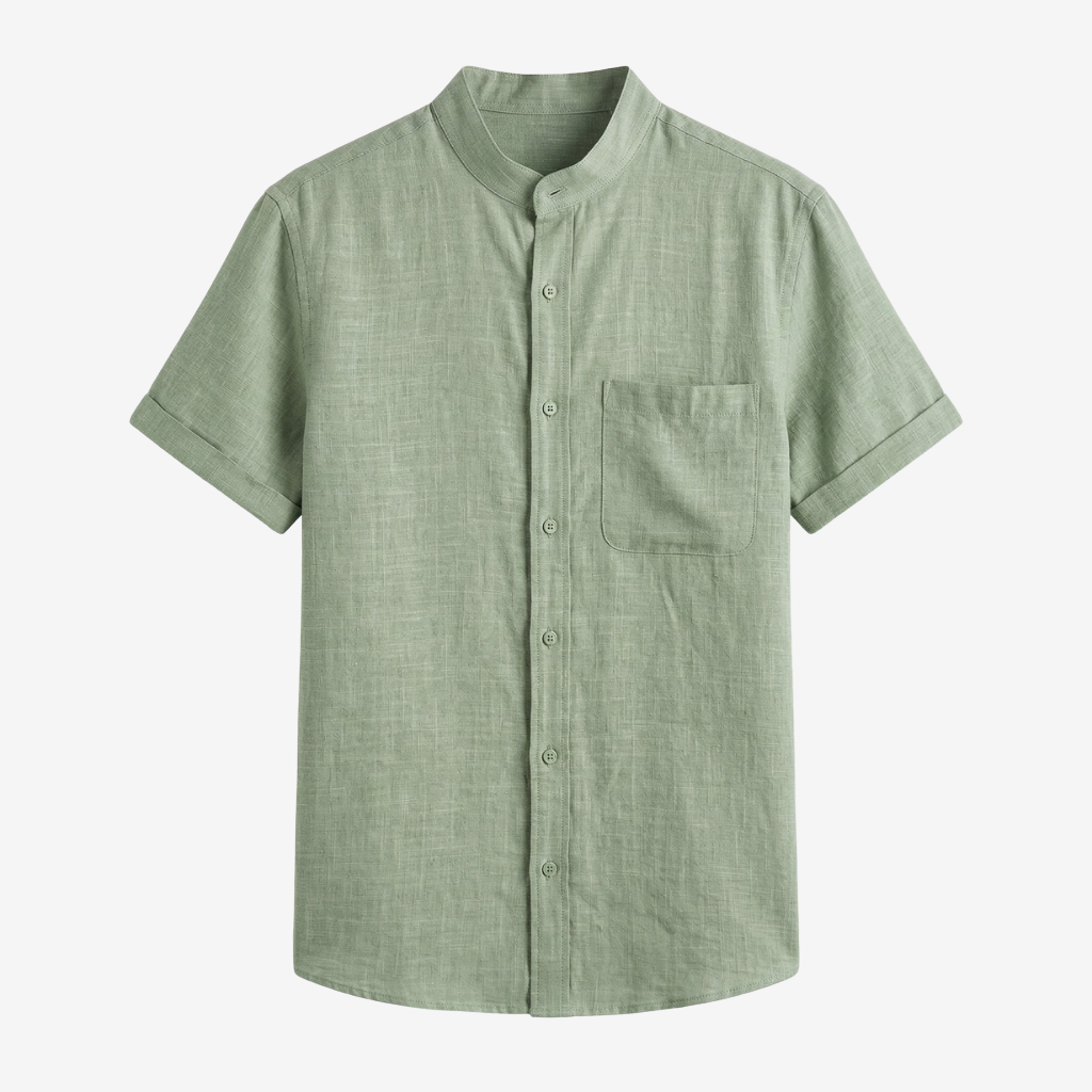 NOMU | Men’s Short Sleeve Mandarin Collar Button Shirt