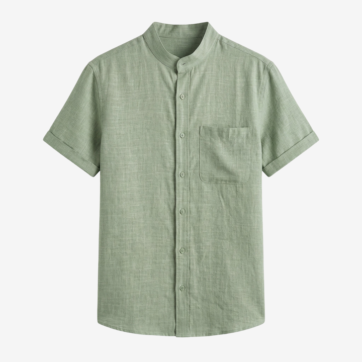 NOMU | Men’s Short Sleeve Mandarin Collar Button Shirt