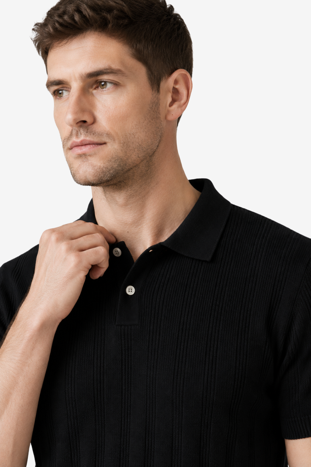 NOMU | Men's Textured Knit Polo Shirt – Slim Fit Smart Casual Short Sleeve Top