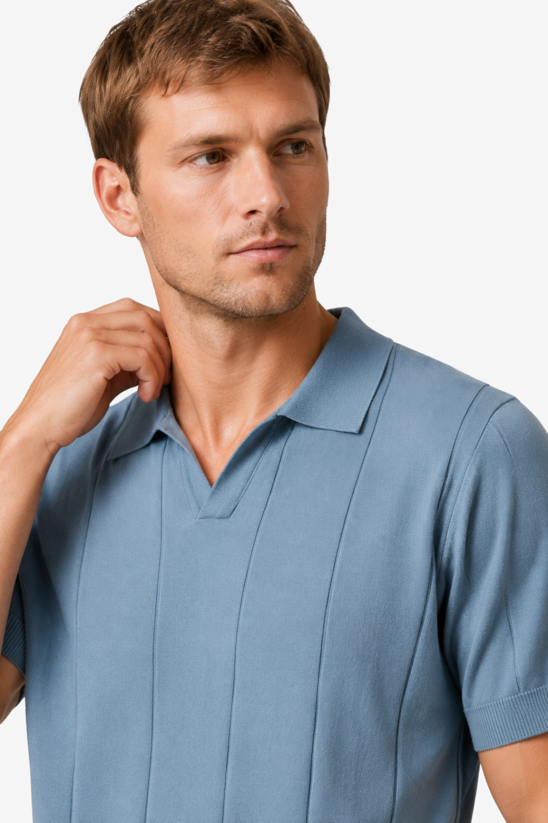 NOMU | Men's Knit Polo Shirt – Vertical Ribbed Casual Design