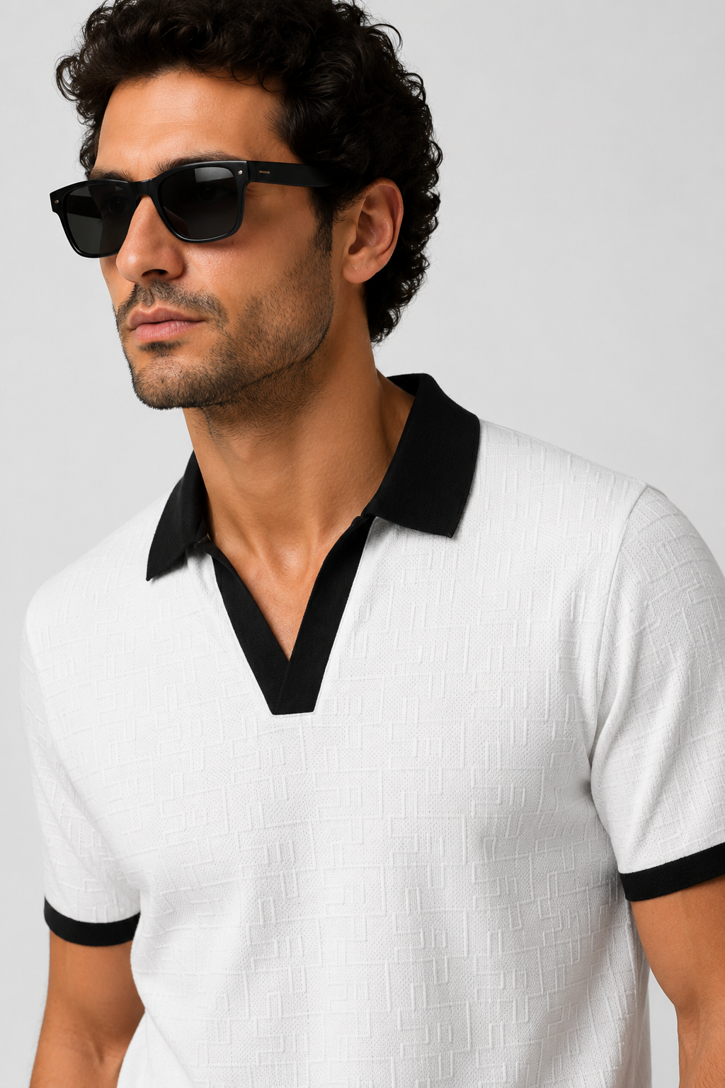 NOMU | Men's Textured Polo Shirt – Contrast Collar Casual Design