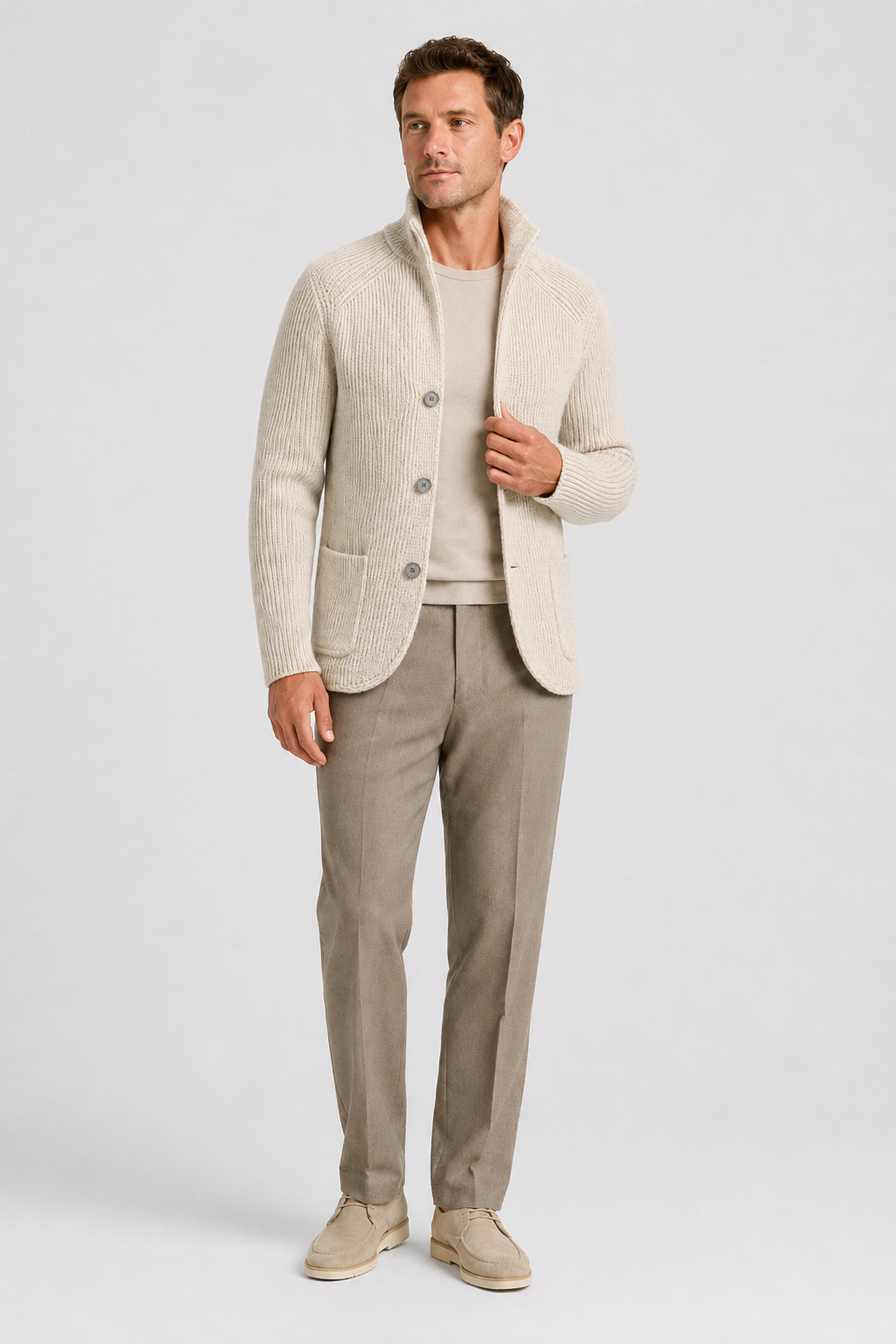 NOMU | Men's Textured Knit Blazer Cardigan – Smart Casual Button-Up Sweater Jacket