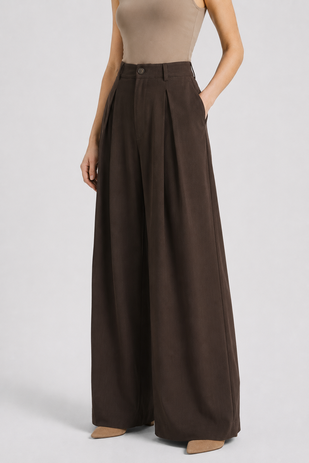 NOMU | Women's High-Waisted Wide Leg Trousers – Elegant Pleated Palazzo Pants